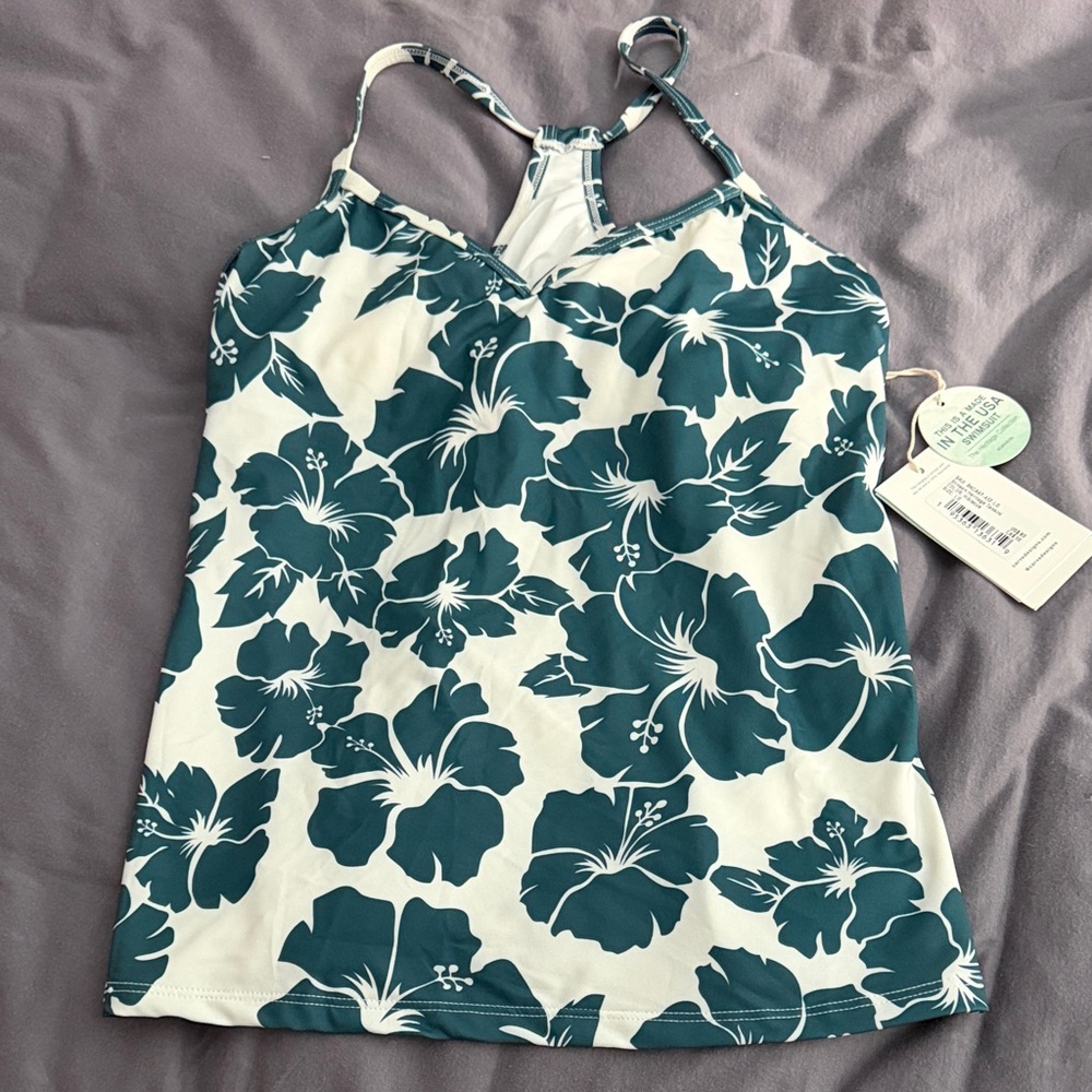 Carve Designs Teal Hibiscus Floral Tankini Top
